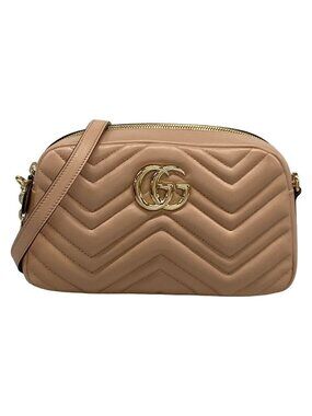 Gucci Shoulder Bag GG Marmont Small Pink Beige Chain Leather